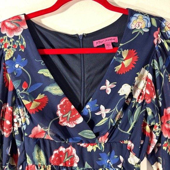 Betsey Johnson Blue Floral Mini Dress Bell Sleeves Dark Cottagecore - Picture 4 of 12